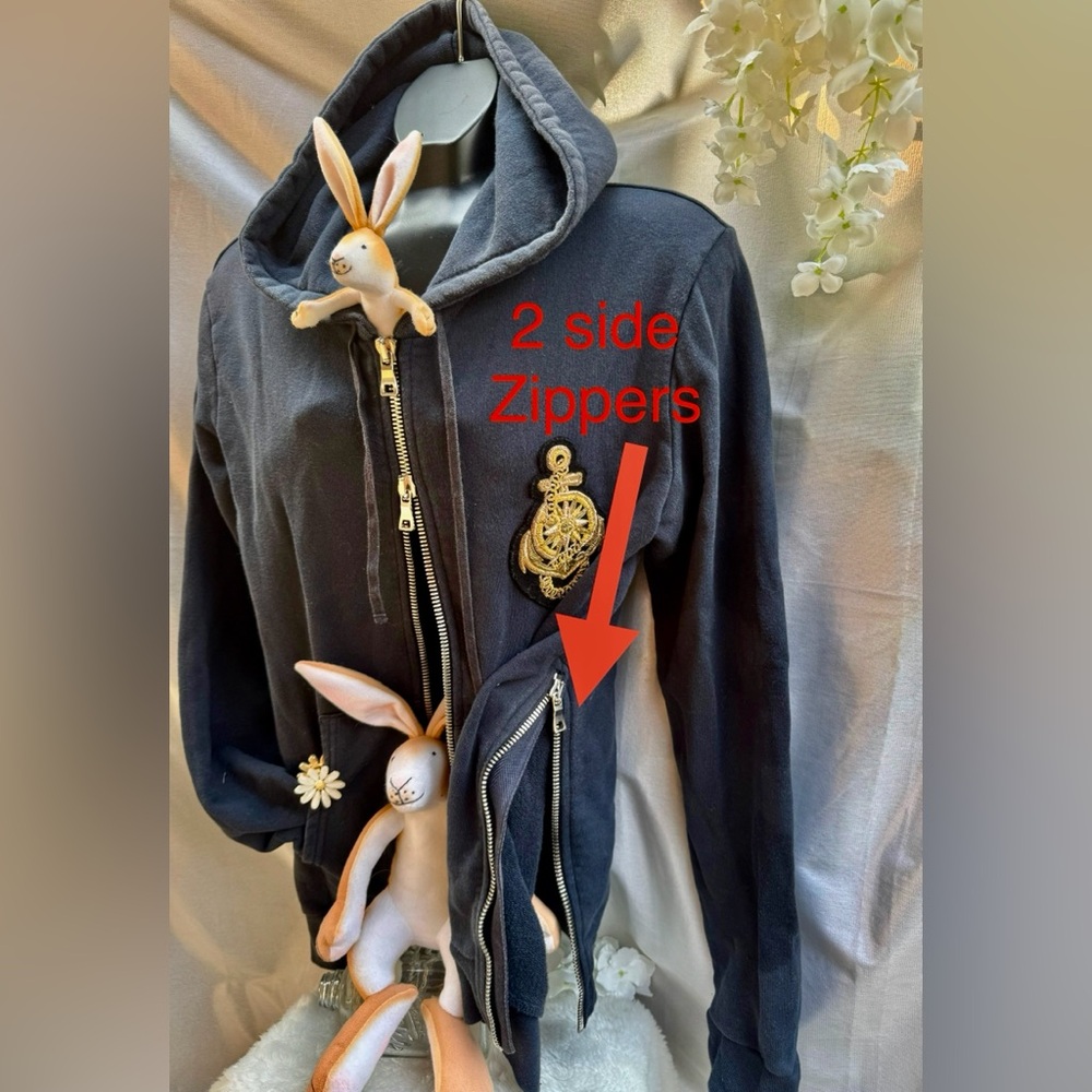 ⭐️ BALMAIN #ed Serial ⭐️ Crest 3ZIP Metallic French Navy Unisex Cotton - Picture 9 of 15